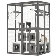 Wooden Cat Catio Cat Cage Playpen 2 Platforms Cat Kennel Condo Kitty Mansion USA
