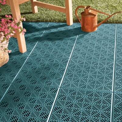 6 Pc Green Colored Heavy Duty Interlocking Patio Tile Flooring