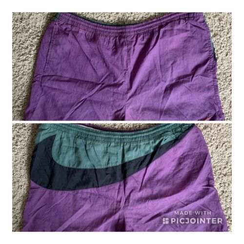 *90s* Nike Colorblock fioletowy strój kąpielowy Męskie spodenki kąpielowe z podszewką XL 6" 100% nylon - Zdjęcie 1 z 4