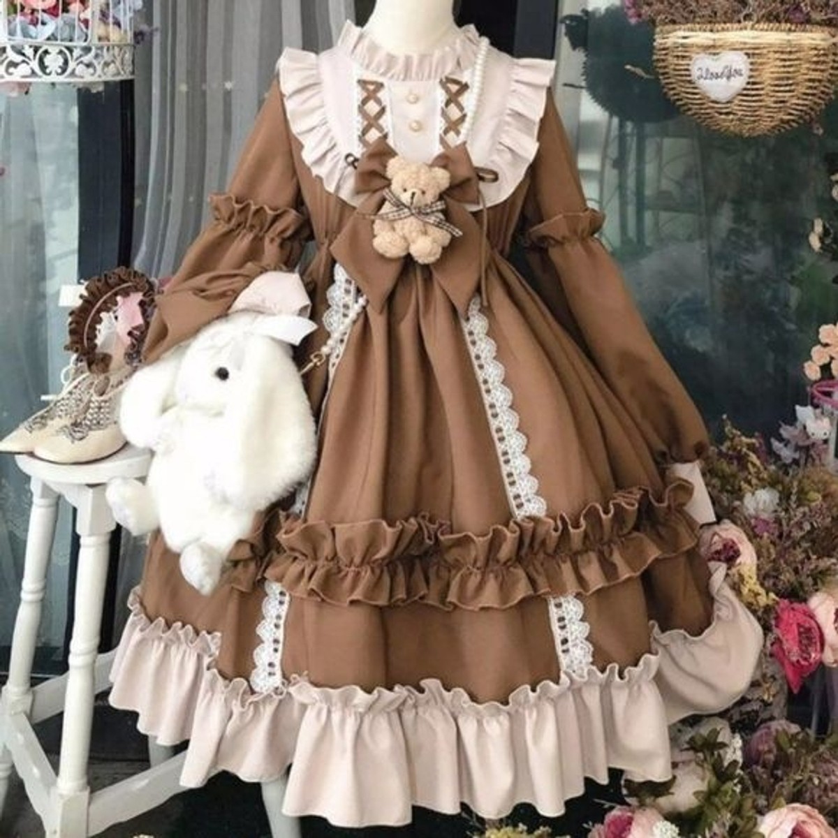brown tea party dress Zapaka Women Brown Chiffon A-Line Polka Dots Dress Halter Tea Length Formal Dress, Brown / US22W main image 1