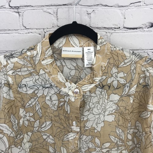 Alfred Dunner Top Womens 2X Beige Floral Long Sleeve Button Up Blouse New 20W - Picture 5 of 16