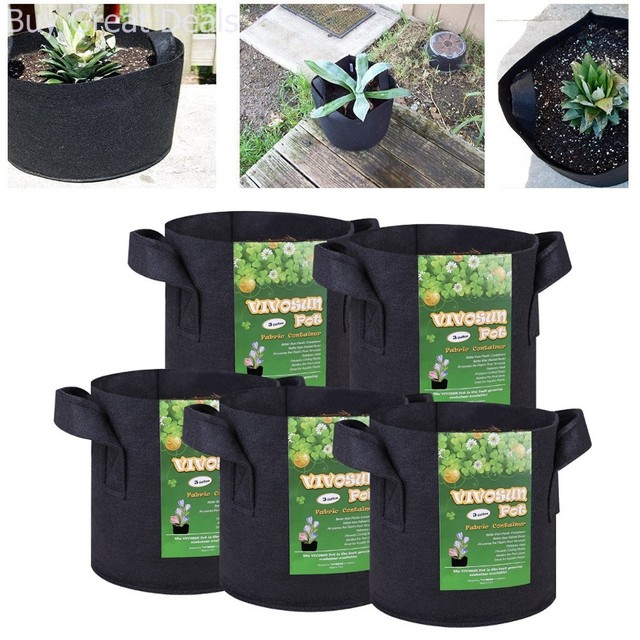 3 Gallon Fabric Pots Grow Bags with Handles Black 5Pack VIVOSUN