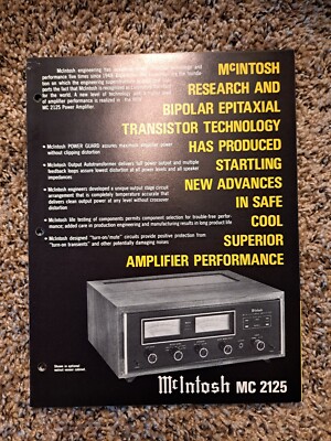 McIntosh MC 2125 Amplifier Original Dealer Spec Sheet Advertisement Hifi
