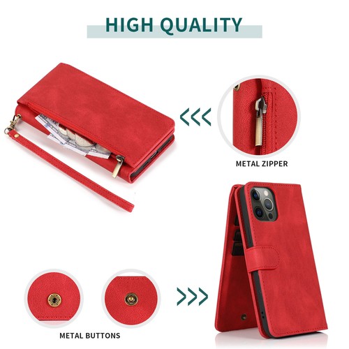 For iPhone 15 14 13 12 11 Pro Max 87 XS XR Case Leather Wallet Zipper Flip Cover - Picture 8 of 18