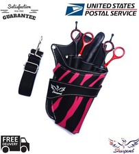 PU LEATHER BARBER SALON SCISSOR SHEAR HOLSTER CASE POUCH WITH WAIST BELT PINK