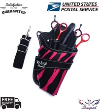  PU LEATHER BARBER SALON SCISSOR SHEAR HOLSTER CASE POUCH WITH WAIST BELT PINK