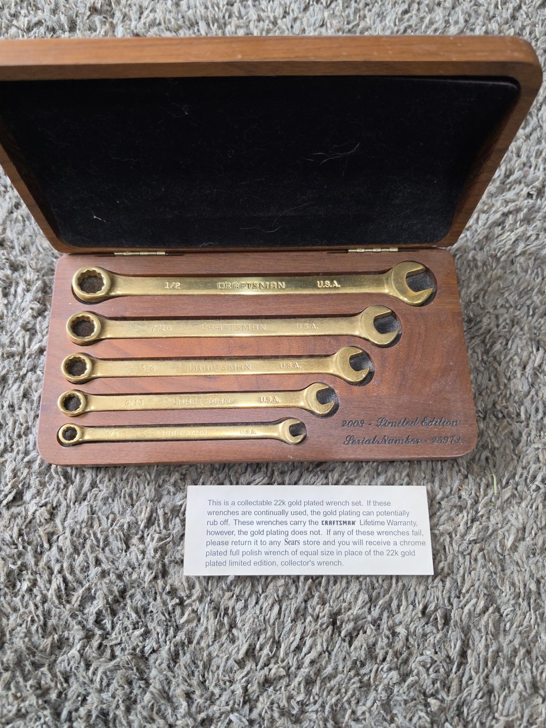 2003 CRAFTSMAN 22K Gold Plated 5pc Wrench Set - Collector Limited Edition