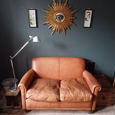 Laura Ashley Burlington 2 Seat Settee Chestnut Tan Leather Sofa Chesterfield