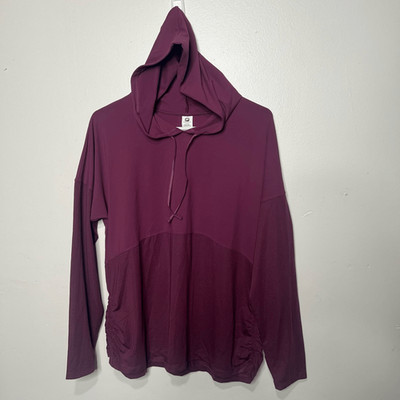Fabletics Burgundy Maroon Purple Longsleeve Lightweight Hooded Tee Shirt Side Ru