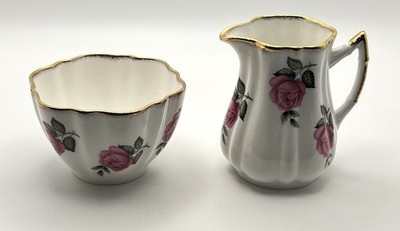 Taylor & Kent Elizabethan Pink Rose Sugar & Creamer Bone China Made in England