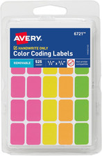 Removable Color Coding Labels, Rectangular, Assorted Colors, Pack of 525 6721 