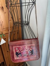 Vintage Hand tooled  Leather Crossbody Bag Elephant 