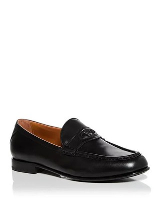 Valentino Garavani Embossed Logo Penny Loafers Men's 40/7US Black Moc Toe SlipOn
