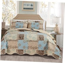 3-Piece Fine Printed Oversize 100''x95'' Quilt Set, Bedspread Coverlet Queen
