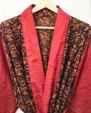 Kimono Pure Silk Handmade Open Front Night Gown Luxury Resort Wear KMO5592