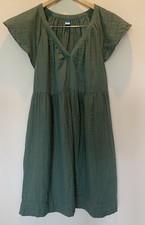 Old Navy Swing Dress Women's MEDIUM Green Cotton Gauze Boho Cottagecore V Neck