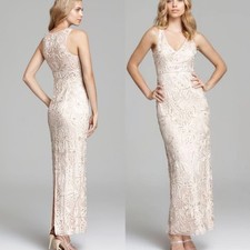 Sue Wong V-neck Embroidery  Bead Overlay Dress