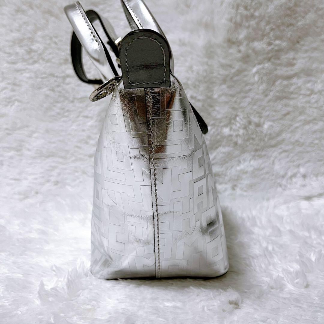 LONGCHAMP Mini Bag Silver Shiny Limited Edition Embossed Tote