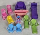 Vintage Plastic Doll Play Set Lot Of 10 ~ Adirondack Sofa Bed Chairs Barbie Bath