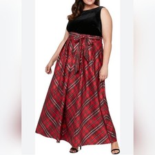 SLNY Velvet Tarten Plaid Dress 16W Black Red 113