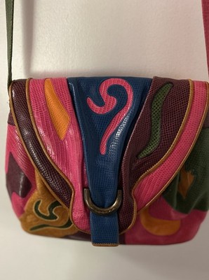Rare Vtg 80s 90s Sharif USA Patchwork Leather Shoulder Bag Vibrant Colors