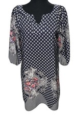 West Kei Dress Small Navy Multi Color Shift Knee Length ¾ Sleeve Boat Neck EUC