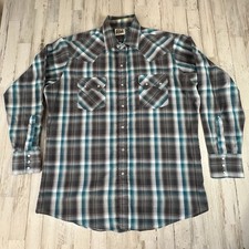 Vintage Ely Cattleman Shirt Mens Large Plaid Western Pearl Snap Long Sleeve