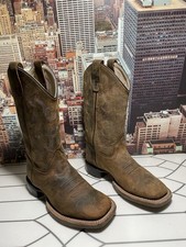 Old West Boys Brown Western Boots BSC1904 Broad Square Toe 3.5 D
