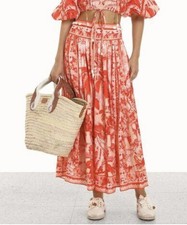 LIKE NEW-ZIMMERMANN Lyre Midi Skirt With Shell Belt  Size 3 AUS 14 US 10
