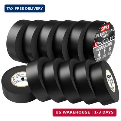 SWRT UL/CSA Listed Black Electrical Tape 12 Pack 7 mils Thick, 0.75 in x 66 FT E