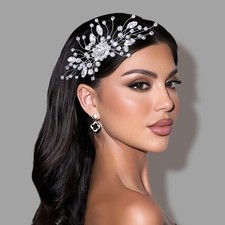 Rhinestone Wedding Hair Comb Pearls and Crystal Bridal Hair Piece Wedding Flo...