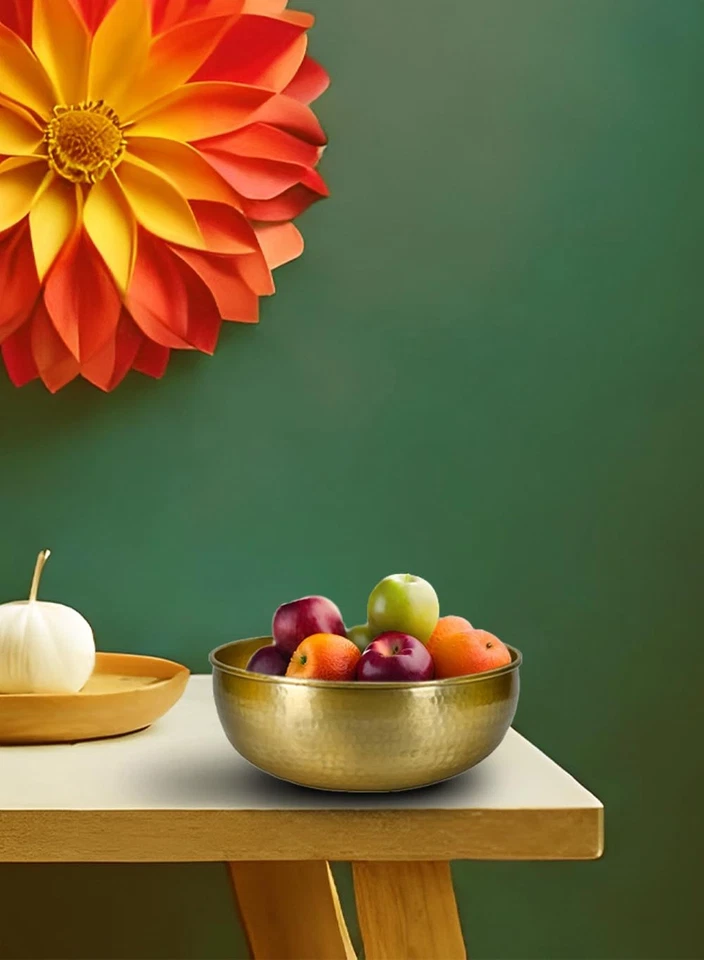 16" Brass-Look Aluminum Bowl: Handcrafted in India, for Living Room, Kitchen,... - Image 4 of 4