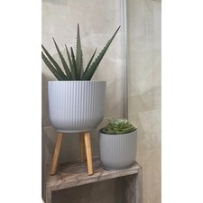 Helenia Ribbed planter, set of 2 Grey, Plant pots