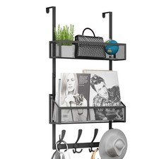 Over The Door Hooks OrganizerCoat Rack with 12 Hooks and 2 Mesh BasketsBack o