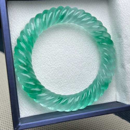 Certified Natural ice green Burmese Jade jadeite carved bracelets bangle 52mm - Picture 2 of 15