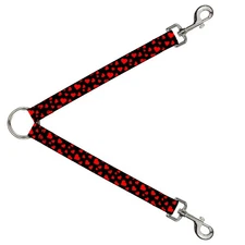 Dog Leash Splitter Hearts Scattered Black/Red