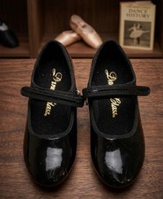 Dance Class Girls Black Patent Leather Mary Jane Tap Dance Shoes Size 11.5c