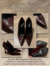 Carlos Santana Women’s Burgundy Leather Pointed Toe Stiletto Pumps Slip-On 8M