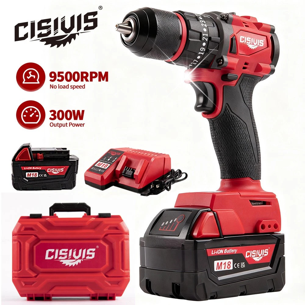 Cordless Brushless Electric Drill Driver w/ Battery & Charge