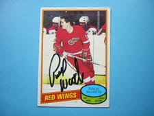 1980/81 O-PEE-CHEE NHL HOCKEY CARD #148 PAUL WOODS EX- SHARP AUTO AUTOGRAPH OPC
