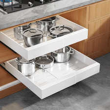 2 Pack Expandable Pull Out Cabinet Organizer 16.5"Deep with Raising Pad for Fram