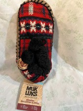 MUK LUKS Pom Ballerina Style Slippers Faux Fur Lined Women's Size S/M 5-7 NWT