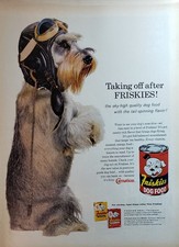 Anuncio impreso de comida para perros Friskies 1961 arte de pared efímero decoración Schnauzer volador