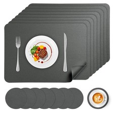 APLKER Faux Leather Placemats and Coaster Sets 8 Washable Table Mats 17×12"