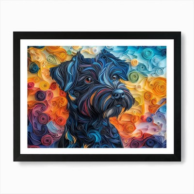 Schwarzer russischer Terrier Papierkiel gerahmt Wandbild Poster Leinwanddruck Bild