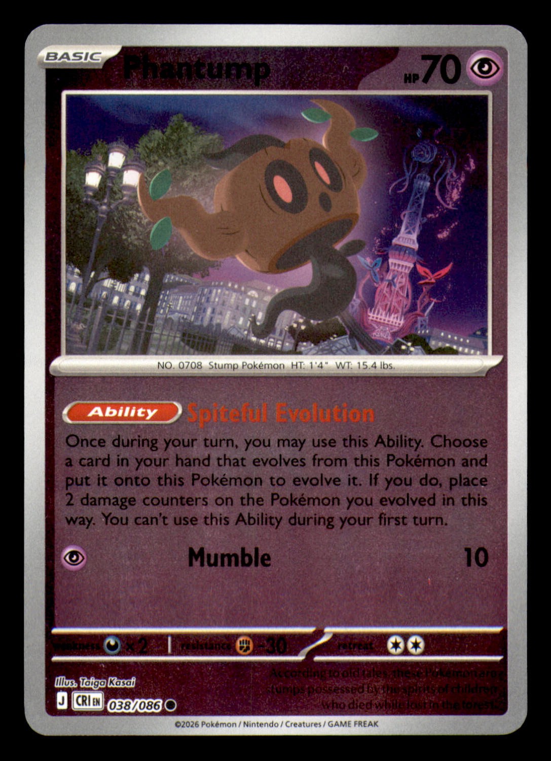 Phantump 038/086 ME04: Chaos Rising Reverse Holo NM Pokemon TCG