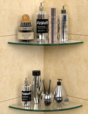 Glass Corner Shower Shelf 2 Pack, 9.5" Tempered Glass Shower Caddy, No-Drill Adh
