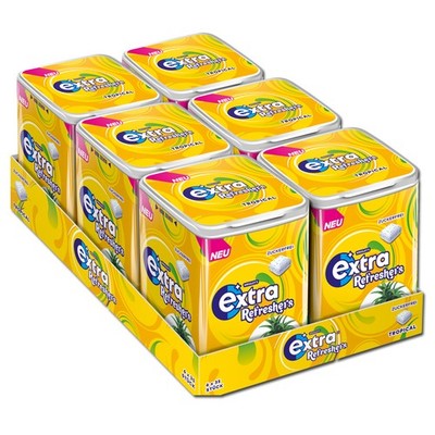 (37,50 /1kg) Wrigleys Extra Refreshers Tropical, Kaugummi, 6 Dosen je 35 Stück