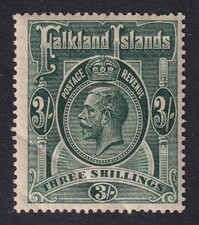 FALKLAND ISLANDS 1921-28 KGV 3/- Wmk Mult Script CA SG 80 MLH/* (CV �100)
