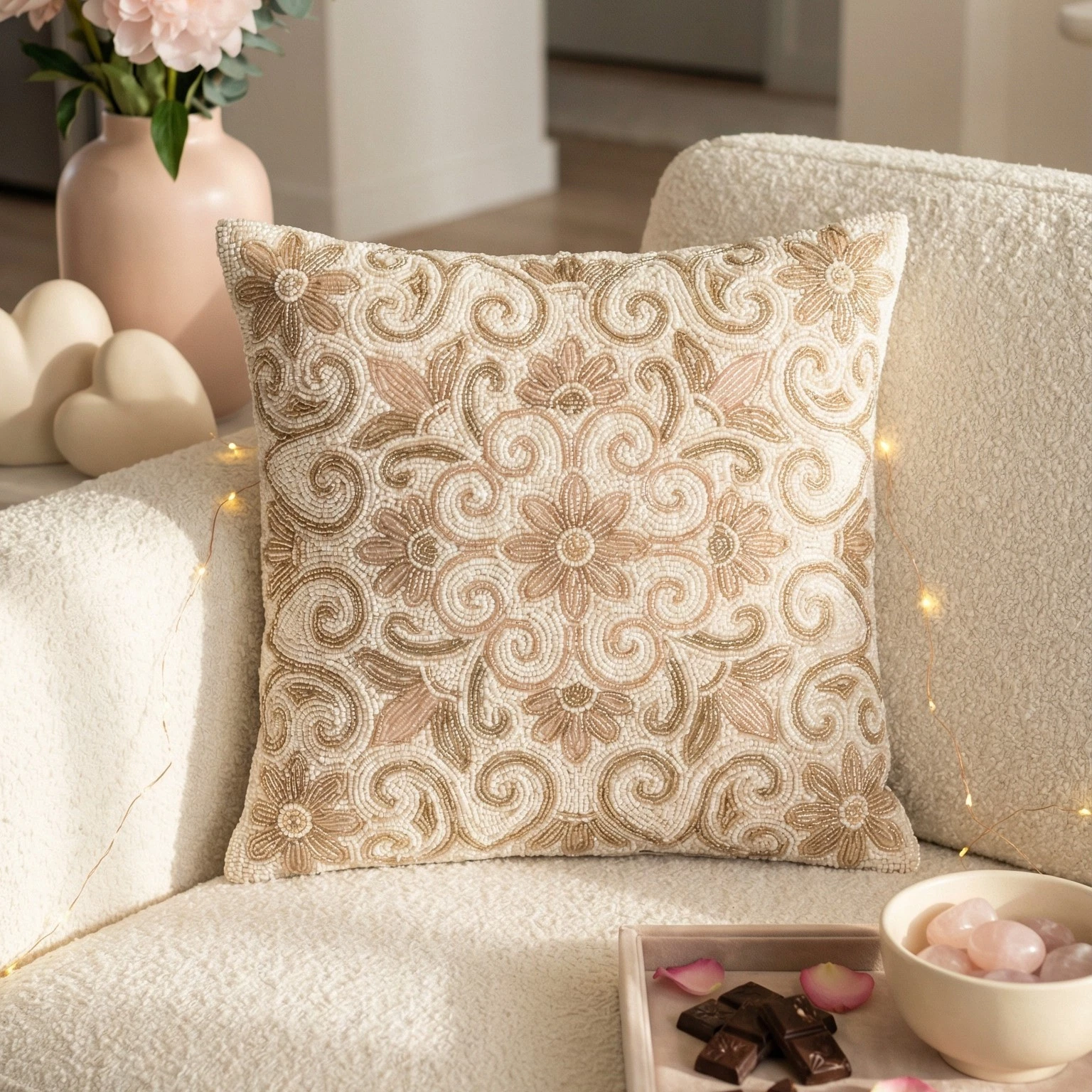 Beaded Decorative Throw Pillow Cover - Elegant Floral Mandala Design - 16x16,
Opens in a new window